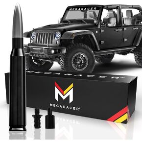 Mega Racer Red Tip Black Antenna for Jeep Wranger Gladiator 2007-2024 JT JKU JLU JK JL Jeep Wrangler Accessories, Sahara Rubicon Willys Mojave Jeep Antenna Replacement, Wrangler Gladiator Accessories