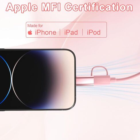 كابل شحن USB C وLightning 2 في 2 سلك Carplay، كابل شحن سريع USB C يدعم Apple Carplay وAndroid Auto، كابل شحن متعدد كومبو من النوع C/Lightning لأجهزة iPhone/Android/iPad in Saudi Arabia