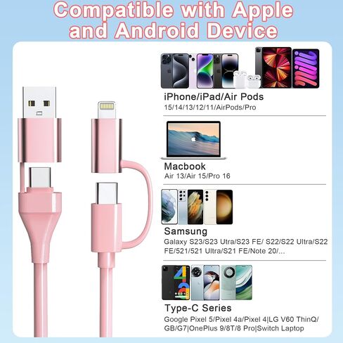 كابل شحن USB C وLightning 2 في 2 سلك Carplay، كابل شحن سريع USB C يدعم Apple Carplay وAndroid Auto، كابل شحن متعدد كومبو من النوع C/Lightning لأجهزة iPhone/Android/iPad in Saudi Arabia