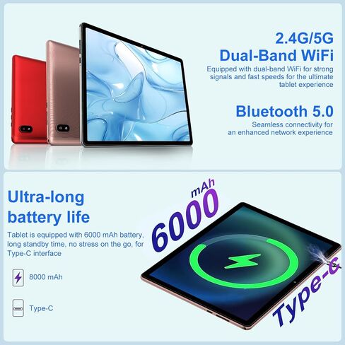 تابلت Android 14، 128 جيجا+20 جيجا/1 تيرابايت قابل للتوسيع، 10.1 بوصة مع واي فاي 6، ثماني النواة، بلوتوث 5.0، كاميرا مزدوجة 5 ميجابكسل + 8 ميجابكسل، أحدث جهاز لوحي لعام 2024 مع ماوس لوحة مفاتيح - فضي in Saudi Arabia