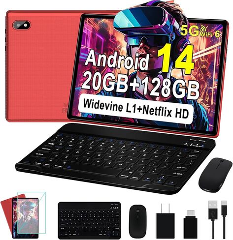 تابلت Android 14، 128 جيجا+20 جيجا/1 تيرابايت قابل للتوسيع، 10.1 بوصة مع واي فاي 6، ثماني النواة، بلوتوث 5.0، كاميرا مزدوجة 5 ميجابكسل + 8 ميجابكسل، أحدث جهاز لوحي لعام 2024 مع ماوس لوحة مفاتيح - فضي in Saudi Arabia
