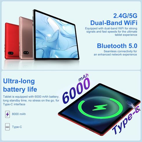 تابلت Android 14، 128 جيجا+20 جيجا/1 تيرابايت قابل للتوسيع، 10.1 بوصة مع واي فاي 6، ثماني النواة، بلوتوث 5.0، كاميرا مزدوجة 5 ميجابكسل + 8 ميجابكسل، أحدث جهاز لوحي لعام 2024 مع ماوس لوحة مفاتيح - فضي in Saudi Arabia