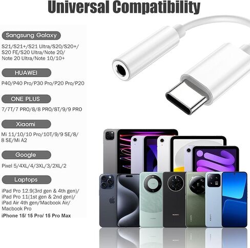 2 Pack USB Type C to 3.5mm Female Headphone Jack Adapter,Premium USB C to Aux Audio Dongle Cable Cord Compatible with iPhone 15/16Pro Max/Pro 16/15 Plus,Galaxy S24/S23/S22/S21 Ultra/MacBook. in Saudi Arabia