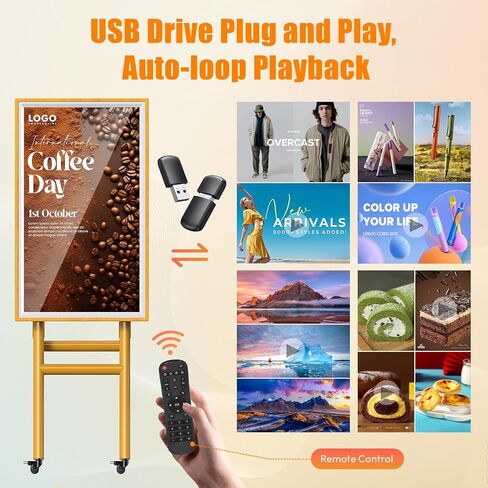 43 Inch Mobile Digital Signage Kiosk with Flight Case, Photo Booth Stand by with Screen Mirroring App Publishing, Portable Advertising Display Poster, WiFi H-D-M-I/USB Input, Android OS in Kuwait