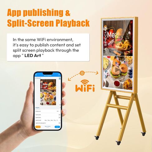 43 Inch Mobile Digital Signage Kiosk with Flight Case, Photo Booth Stand by with Screen Mirroring App Publishing, Portable Advertising Display Poster, WiFi H-D-M-I/USB Input, Android OS in Kuwait