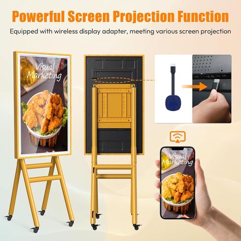 43 Inch Mobile Digital Signage Kiosk with Flight Case, Photo Booth Stand by with Screen Mirroring App Publishing, Portable Advertising Display Poster, WiFi H-D-M-I/USB Input, Android OS in Kuwait