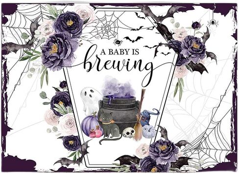 Mocsicka Halloween Baby Shower خلفية A Baby is Brewing Baby Shower Party Decoartion ألوان مائية زهرة التابوت مصاص دماء الخفافيش لافتة رش الطفل (أرجواني، 7 × 5 أقدام (82 بوصة × 60 بوصة)) in Saudi Arabia