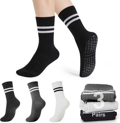 Pilates Socks with Grips for Women 3 Pairs Non-Slip Yoga Socks for Barre, Dance, and Workout Athletic Fitness Socks in Saudi Arabia