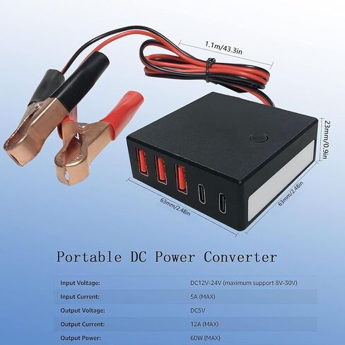 12V 24V to USB 5V Step Down Converter Power Adapter, 12 Volt USB C Charger Multi Port, DC 8V-30V to Type-C 5 Volt 12A 60W Buck Module. in Saudi Arabia