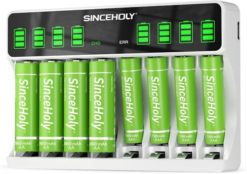 شاحن بطارية AA AAA LCD ذكي ذو 8 فتحات، شحن USB عالي السرعة، فتحة مستقلة، لبطاريات Ni-MH Ni-CD القابلة لإعادة الشحن، بدون محول in Saudi Arabia