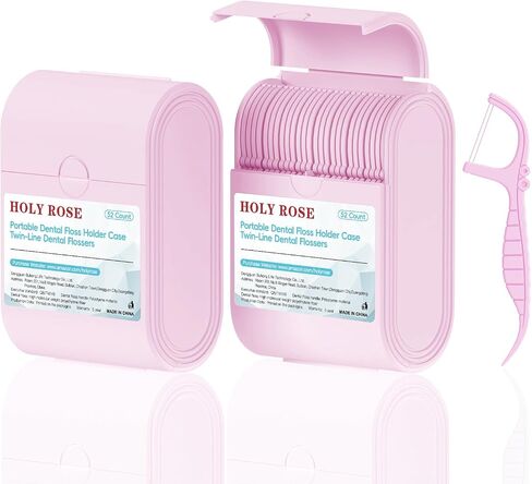 Holy Rose Dental Floss Case with Twin Line Flossers 104 Count,Portable Floss Picks Holder Case Purple, Mint Flavored Floss Stick is Travel Oral Care Tool for Clean and Fresh Teeth in Kuwait