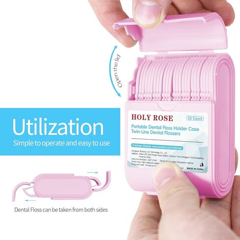Holy Rose Dental Floss Case with Twin Line Flossers 104 Count,Portable Floss Picks Holder Case Purple, Mint Flavored Floss Stick is Travel Oral Care Tool for Clean and Fresh Teeth in Kuwait