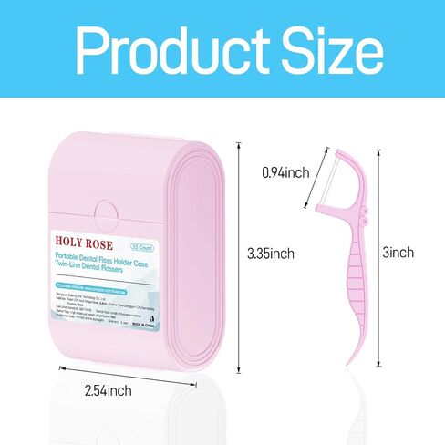 Holy Rose Dental Floss Case with Twin Line Flossers 104 Count,Portable Floss Picks Holder Case Purple, Mint Flavored Floss Stick is Travel Oral Care Tool for Clean and Fresh Teeth in Kuwait