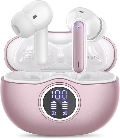 Bluetooth headphones, 50 hours playtime wireless Bluetooth headphones, with built-in noise-canceling microphone and charging case, Bluetooth in-ear headphones with stereo sound, for iOS and Android in Saudi Arabia