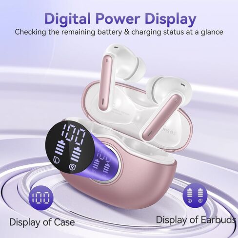 Bluetooth headphones, 50 hours playtime wireless Bluetooth headphones, with built-in noise-canceling microphone and charging case, Bluetooth in-ear headphones with stereo sound, for iOS and Android in Saudi Arabia