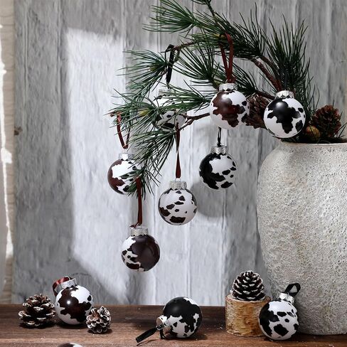 Syhood 12 Pcs Cowhide Printed Christmas Ball Ornaments Plastic Western Ornaments Cow Hanging Decoration Country Western Party Decor Rustic Holiday Xmas Decorations for Home Tree Gifts (Cow Style) in Saudi Arabia