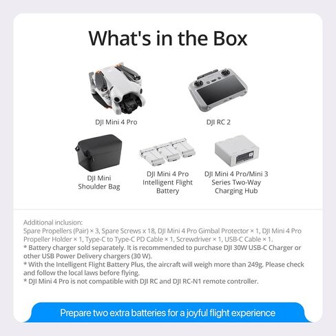 DJI Mini 4 Pro Fly More Combo with DJI RC 2, Drones with Camera for Adults 4K, Under 0.549 lbs/249 g, 3 Batteries for up to 102 Mins Flight Time, Smart Return to Home, Drone for Beginners | RC 2, Camera 4K, Under 249 g, 3 Batteries for up to 102 Mins Flig in Kuwait