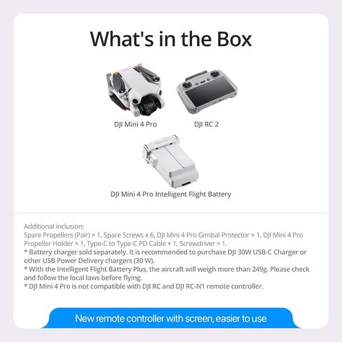 DJI Mini 4 Pro Fly More Combo with DJI RC 2, Drones with Camera for Adults 4K, Under 0.549 lbs/249 g, 3 Batteries for up to 102 Mins Flight Time, Smart Return to Home, Drone for Beginners in Kuwait