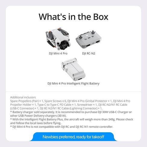 DJI Mini 4 Pro (DJI RC-N2)، طائرة بدون طيار صغيرة قابلة للطي مع كاميرا فيديو 4K HDR للبالغين، أقل من 0.549 رطل/249 جرام، وقت طيران 34 دقيقة، أقصى مسافة نقل فيديو 20 كم، مستشعر رؤية متعدد الاتجاهات in Kuwait
