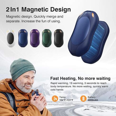Hand Warmers Rechargeable 2 Pack: Portable Electric Hand Warmer 2 in 1 Magnetic Reusable Heater Pocket Gifts for Men Women Outdoor Camping Golf Hunting Gift (Black) in Saudi Arabia