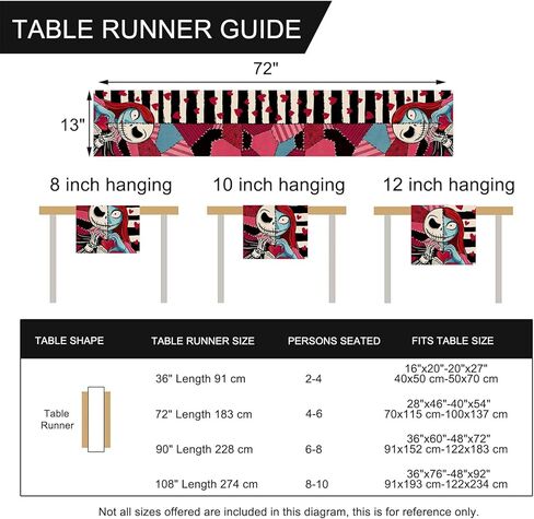 سليم هالوين جاك skellington الجدول عداء، أسود أبيض المشارب التصحيح الخفافيش مطبخ طاولة الطعام ديكور، مضحك عطلة الخيش ديكور المنزل داخلي في الهواء الطلق الطرف العرض 13 × 72 بوصة in Kuwait