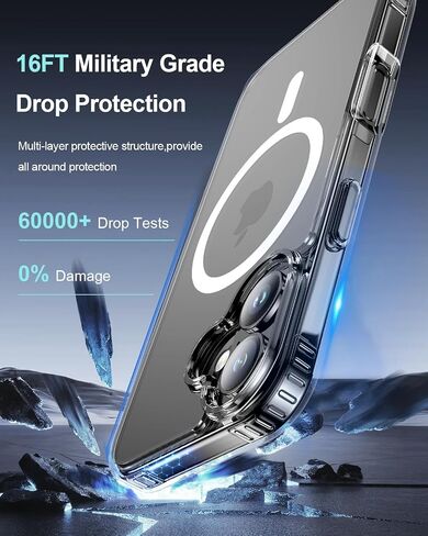 Ultra Clear for iPhone 16 Pro Max Case, Compatible with MagSafe, [16FT Drop Protection] [Yellowing Resistant] Scratch-Resistant Magnetic Slim Phone Case for iPhone 16 Pro Max, Clear in Saudi Arabia