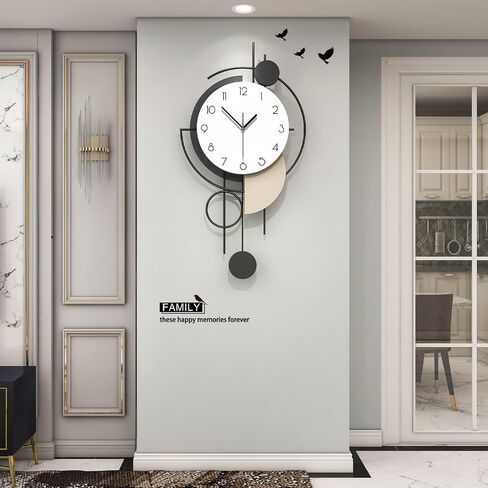Large Modern Wall Clock for Living Room Decor Big Decorative Wall Clock 14 Inch Pendulum Wall Clock Battery Operated Non Ticking for Bedroom Kitchen Office Home Unique Clocks Wall Decor in Saudi Arabia