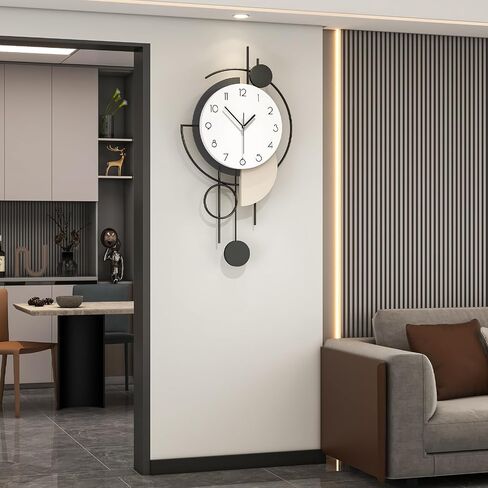 Large Modern Wall Clock for Living Room Decor Big Decorative Wall Clock 14 Inch Pendulum Wall Clock Battery Operated Non Ticking for Bedroom Kitchen Office Home Unique Clocks Wall Decor in Saudi Arabia