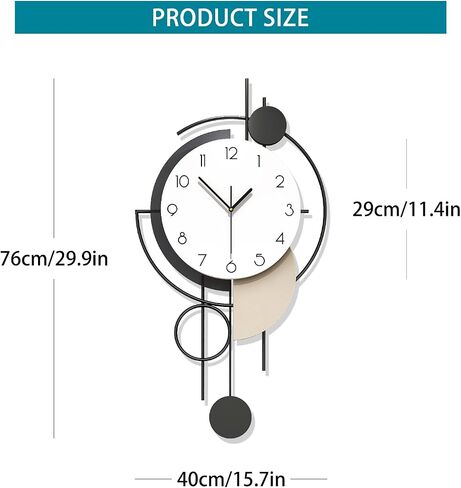 Large Modern Wall Clock for Living Room Decor Big Decorative Wall Clock 14 Inch Pendulum Wall Clock Battery Operated Non Ticking for Bedroom Kitchen Office Home Unique Clocks Wall Decor in Saudi Arabia