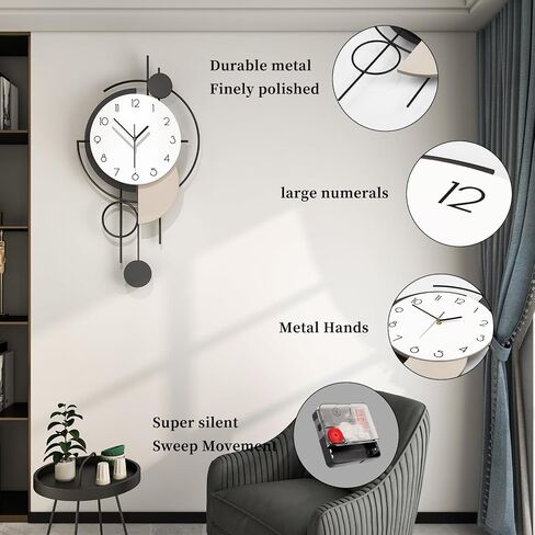 Large Modern Wall Clock for Living Room Decor Big Decorative Wall Clock 14 Inch Pendulum Wall Clock Battery Operated Non Ticking for Bedroom Kitchen Office Home Unique Clocks Wall Decor in Saudi Arabia