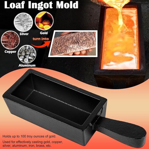 100 oz Troy Ounce Gold Bar Loaf Cast Iron Ingot Mold Perfect for Custom Smelting Pouring Melting Casting Refining Gold Silver Copper Aluminum Brass Precious Metals in Kuwait