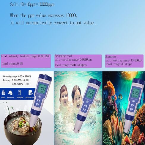 Rechargeable Audio Pool Salt Tester,pH-Meter TDS/PPM Tester,Battery Power,Salt Water Test for Swimming Pool, Hot Tub Spas,Koi Fish,Seawater, Aquariums & Hydroponics in Saudi Arabia