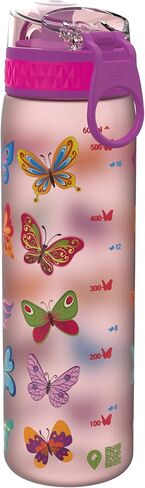 Ion8 Water Bottle, 500 ml/18 oz, Leak Proof, Easy to Open, Secure Lock, Dishwasher Safe, BPA Free, Hygienic Flip Cover, Carry Handle, Easy Clean, Odor Free, Carbon Neutral, Pink, Butterflies Design in Saudi Arabia