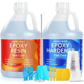1 Gallon Premium Clear Epoxy Resin,High Gloss Casting and Coating Kit for River Table Tops, Art Resin,Jewelry Making, DIY,Tumblers, Molds, Art Painting with Epoxy Mixer, 20×8oz Measuring Cup and More