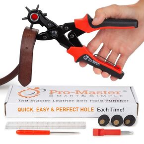 Professional Leather Hole Puncher – Leather Punch Tool for Belts, Watch Bands, Handbag Straps and More – Precision Multi-Size Fabric & Leather Hole Puncher for Crafts & Easy DIY Belt Holes