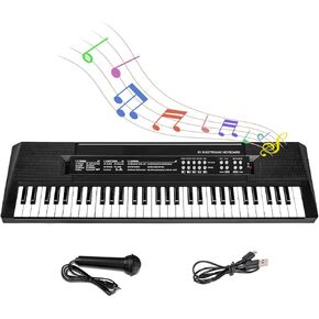 M SANMERSEN Kids Music Piano Keyboard, 61 Keys Piano Keyboard Toys with Microphone Portable Mono Electronic Piano Keyboard Teaching Piano Toy Gift for Beginners Boys Girls Ages 3-12, Black