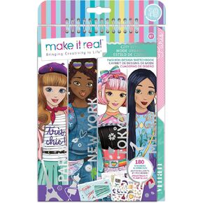 Make It Real: Fashion Design Sketchbook: Pastel Pop! - Includes 105 Stickers & Stencils, Draw Sketch & Create, Fashion Coloring Book, Tweens & Girls, Kids Ages 6+