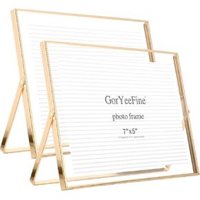 Gold Floating Picture Frame 7x5'' Set of 2(Horizontal) for Picture 5x3.5'',6x4'' Floating photo.Tabletop Frames 5x7'' double glass,Classy Wedding frames 5x7'' and Premium Present Frame for Holidays in Kuwait