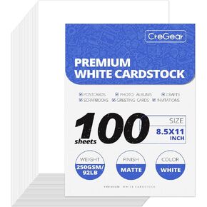 CREGEAR 100 Sheets White Cardstock 8.5 x 11 Thick Paper Cardstock Paper, 80lb/230gsm Card Stock Printer Paper, Thick Cardstock Cover Stock for Invitations, Printing, Invitations, Cards