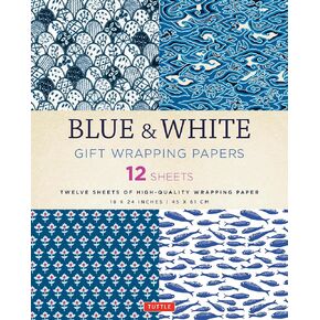 Blue & White Gift Wrapping Papers: 12 Sheets of 18 x 24 inch Wrapping Paper