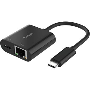 Belkin USB-C to Ethernet Adapter + Charge (60W Passthrough Power for Connected Devices, 1000 Mbps Ethernet Speeds) MacBook Pro Ethernet Adapter (INC001btBK)