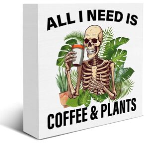 Plant Lover Sign Skeleton Plants Wood Block Sign Tarot Card Decorative Desk Sign Home Shelf Tabletop Decor 5 X 5 Inches