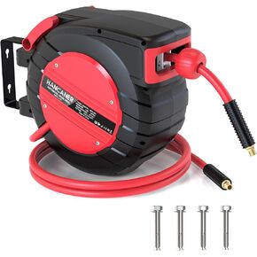 Air Hose Reel 50 FT Retractablel, 3/8 IN x 50 FT Hybrid Hose Air Compressor Hose Reel Max 350 PSI with 5 FT Lead in, Ceiling/Wall Mount Enclosed Air Reel, 180° Swivel Mount