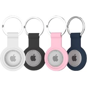 TALK WORKS AirTag Cases 4-Pack - Basic Silicone AirTag Holder Keychain - Protective Cover for Apple AirTags for Luggage Finder, Locating Keys, Pet Collar Tracker, and More - Pink, White, Black, Navy