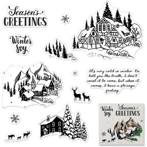 Hying Christmas Tree Clear Stamps for Card Making, Christmas House Wreath Transparent Rubber Stamps for Bullet Journal DIY Scrapbook Decoration Handmade Crafts Notebook