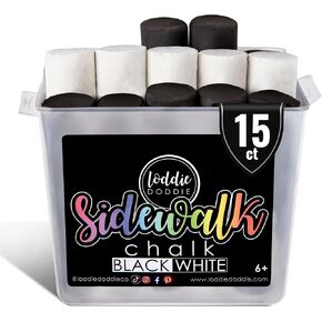 Loddie Doddie- 20ct Bucket of Sidewalk Chalk- Onyx Black- Long lasting Non-Toxic Jumbo Sticks- Reusable Bucket for hours of fun and creativity with easy clean up!