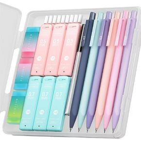 Four Candies Cute Mechanical Pencil Set, 6PCS Pastel Pencils 0.5mm & 0.7mm with 360PCS HB Pencil Leads, 3PCS Erasers and 9PCS Eraser Refills, Aesthetic Mechanical Pencils for Girls Writing