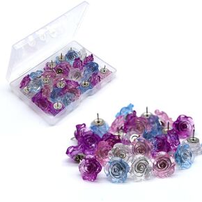 Cute Flower Push Pins 30 Pcs Rose Decorative Push Pins for Cork Board Clear Blue and Deep Blue Thumb Tacks for Wall Bulletin Board Travel Map or Photo Floret Tacks Home Office Supplies Accessories