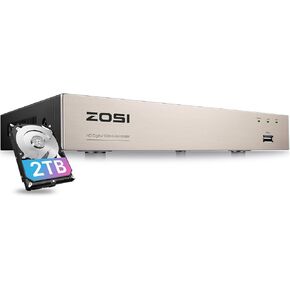 ZOSI H.265+ 8CH 5MP Lite 4-in-1 Surveillance DVR Recorders with Hard Drive 2TB for HD-TVI, CVI, CVBS, AHD 960H/720P/1080P/5MP CCTV Security Cameras System, Motion Detection, Remote Viewing,Alert Push