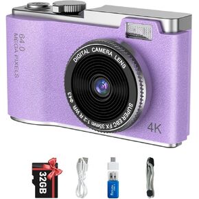 Digital Camera, FHD 1080P Kids Camera 64MP Point and Shoot Digital Cameras with 32GB SD Card, 16X Zoom, Compact Small Camera for Kids Boys Girls,Perfect Christmas & Birthday Gifts (Yellow)